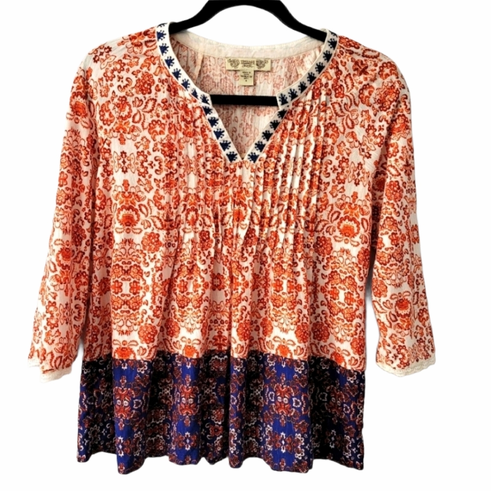 Vintage America Blues Peasant Top Blouse Sz S